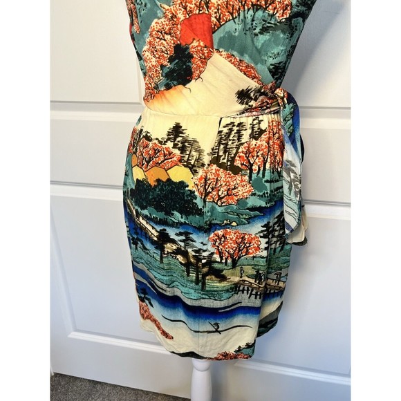 Carven Dress Asian Print Tie Wrap Scoop Neck Abstract Swoop Neck 36 8 / 10 - Picture 8 of 16